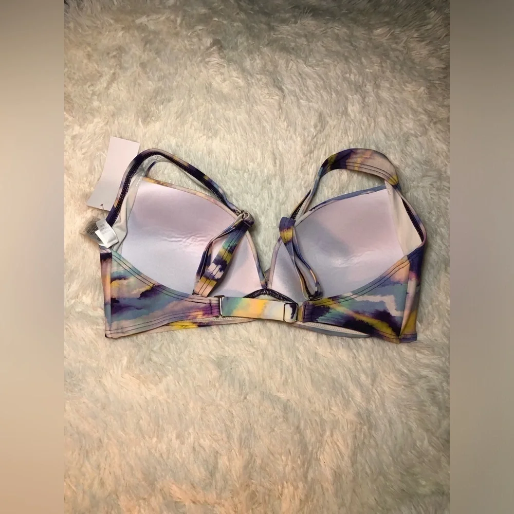 VENUS Purple and Yellow Marble Bikini Top with Adjustable Straps DDD